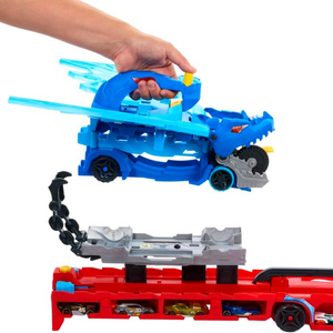 Hot Wheels City Toy Car Track Set, Ultimate Dual Dragon Transporter & 2 Die-Cast