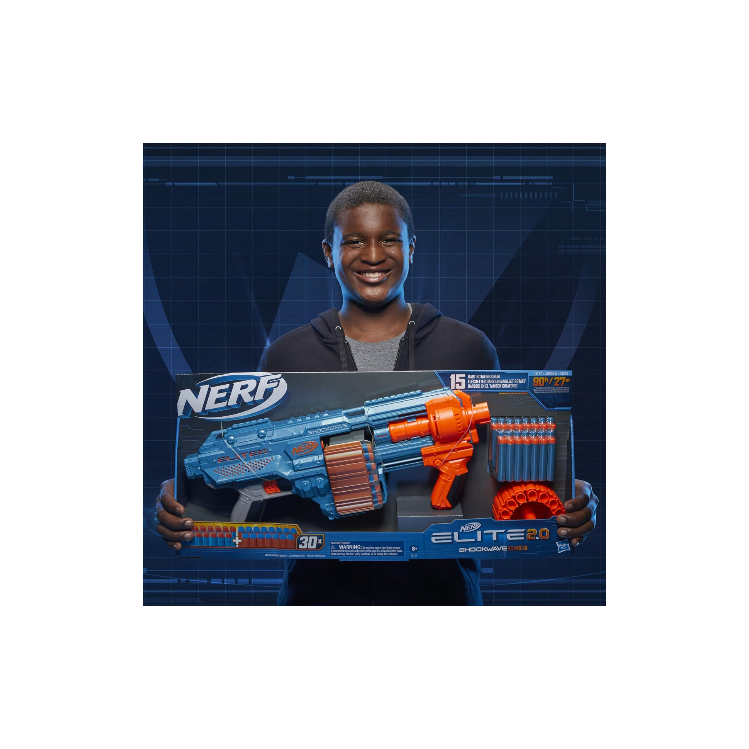 Nerf Elite 2.0 Shockwave RD-15 Blaster Pump Action 30 Darts 15-Dart Drum 8+