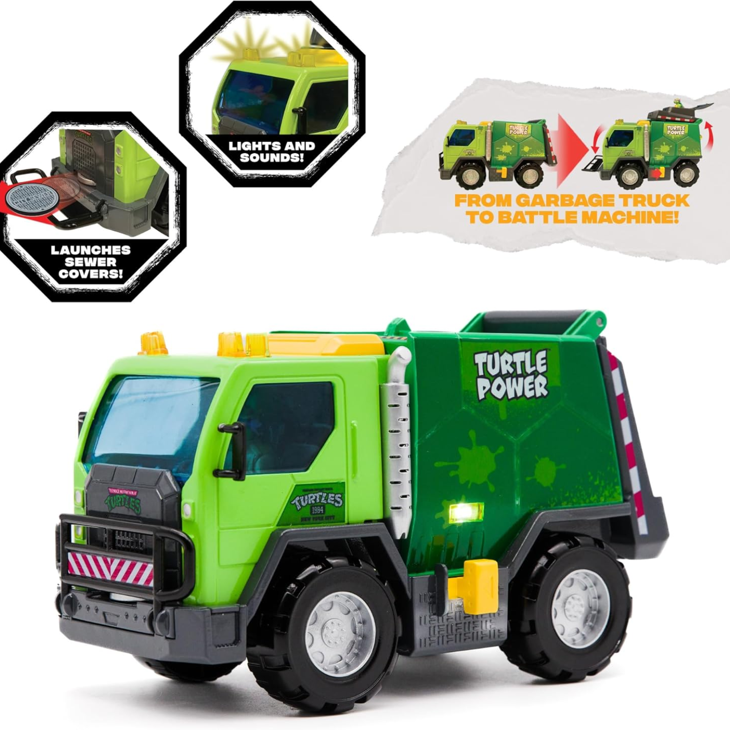 TMNT Thrash N Battle Garbage Truck Transforming Vehicle Lights Sounds Toy Age 3+
