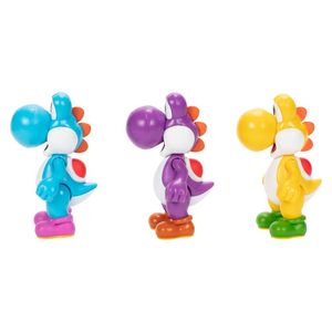 Nintendo Super Mario Yoshi 3-Pack 4-Inch Action Figure Yellow, Purple,Blue Set