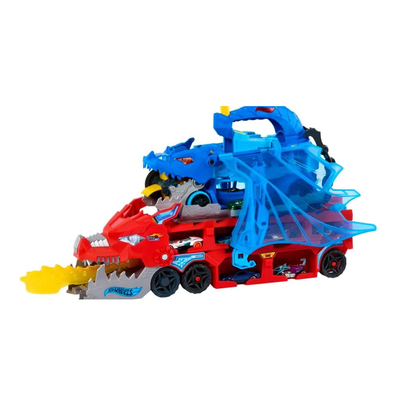 Hot Wheels City Toy Car Track Set, Ultimate Dual Dragon Transporter & 2 Die-Cast