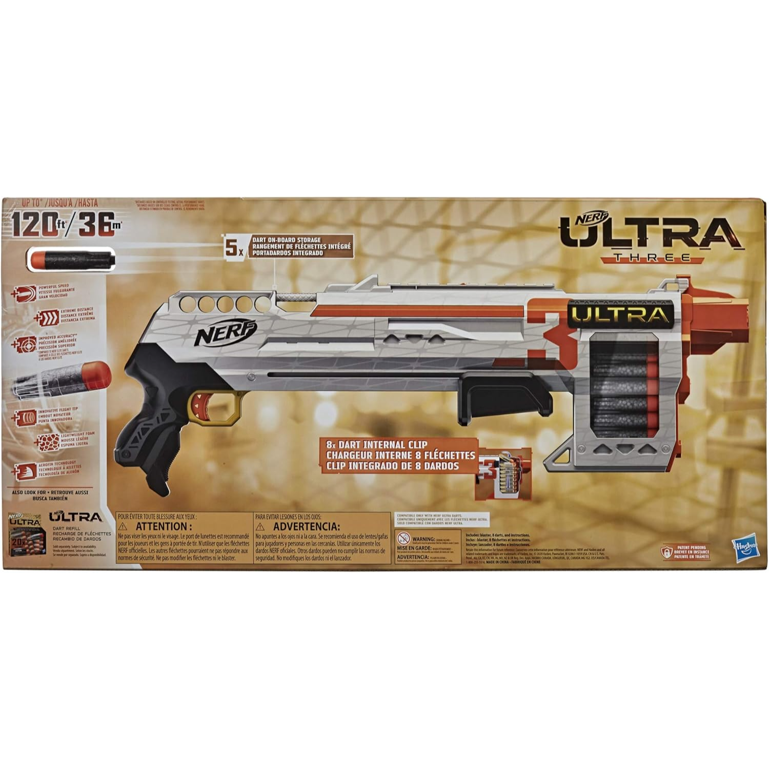 Nerf Ultra 3 Blaster Pump Action 8-Dart Internal Clip 8 Ultra Darts Ages 8 Plus