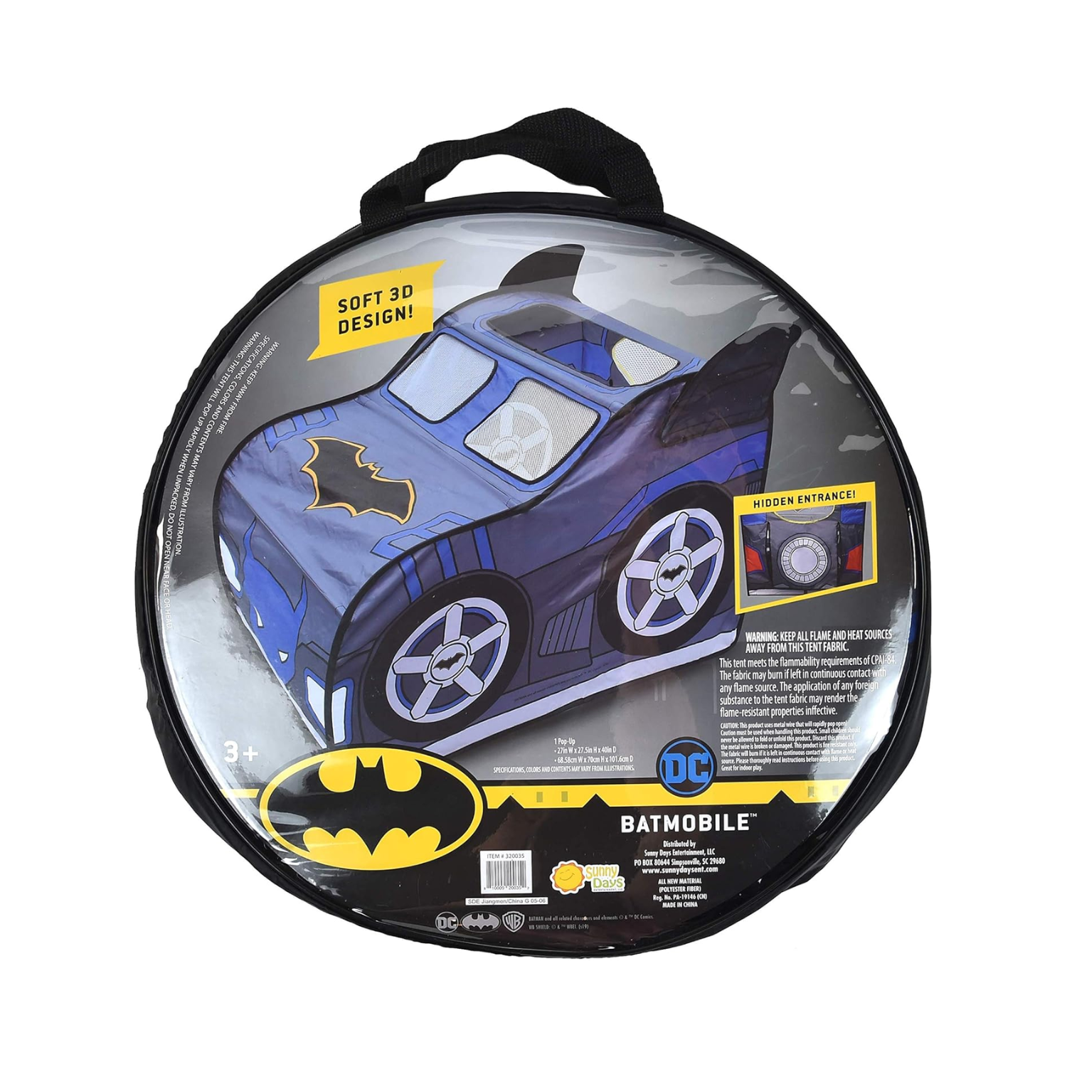 Sunny Days Batman Pop-Up Hideaway Tent Kids Play Fort Indoor Outdoor Toy Ages 3+