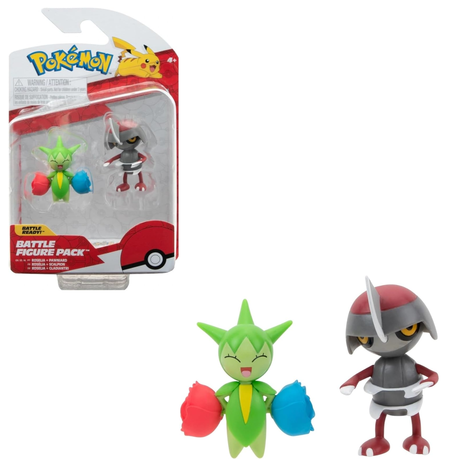 Pokemon Battle Figure Roselia & Pawniard 2-Pack 3-Inch Collectible Toy Figures