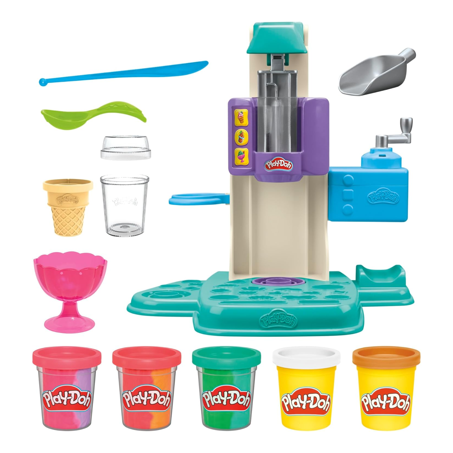 Play-Doh Rainbow Swirl Ice Cream Playset Spin Swirl Pretend Kitchen Toys Ages 3+