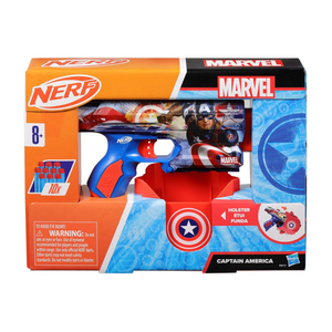 Nerf Marvel Captain America Dart Blaster 10 Elite Darts Holster Foam Toy Ages 8+