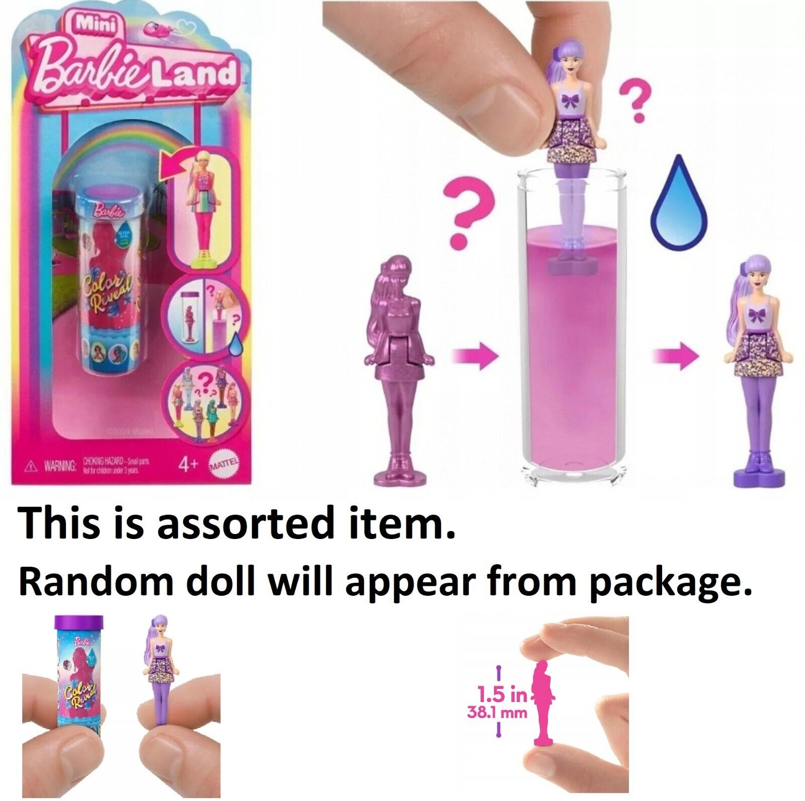 Barbie Mini Barbie Land Color Reveal Doll  1.5-inch Doll with Surprise Unboxing