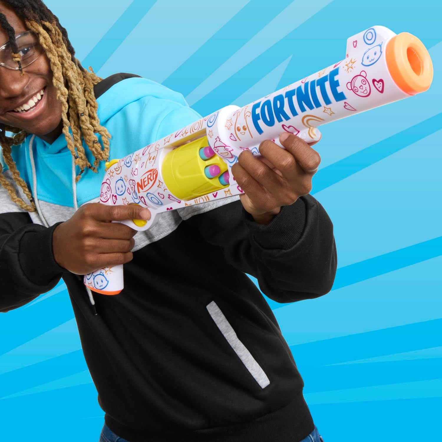 NERF Fortnite Frenz 4 Ever Blaster with 6 Elite Darts Drum Kids Toy Game Gift