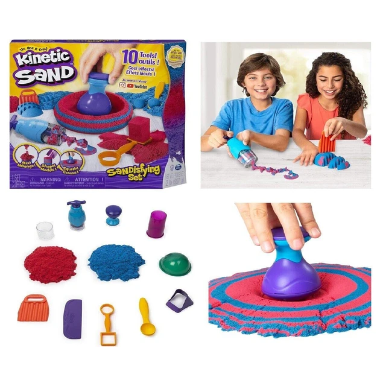 Kinetic 2 lbs Sand Sandisfying Set 10 Tools Ages 3+ Toy Play Build Learn School
