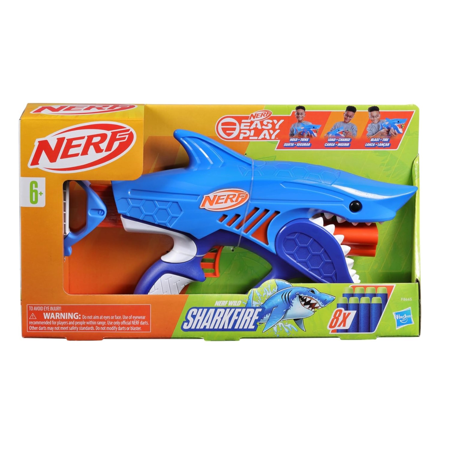 NERF Wild Sharkfire Easy Play Dart Blaster Toy Gun with 8 Darts Kids 6+ Outdoor