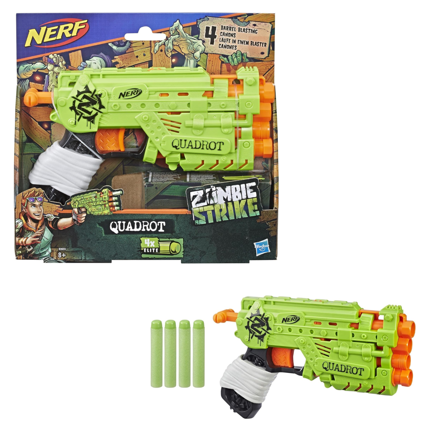Nerf Zombie Strike Quadrot Blaster Set with 4 Darts Compact 4-Shot Foam Gun Toy