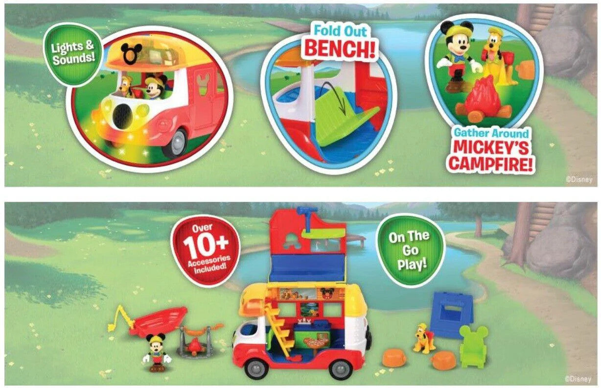 Disney Junior Mickey Mouse Outdoor and Explore Camper Ages 3+ Toy Pet Pluto Van