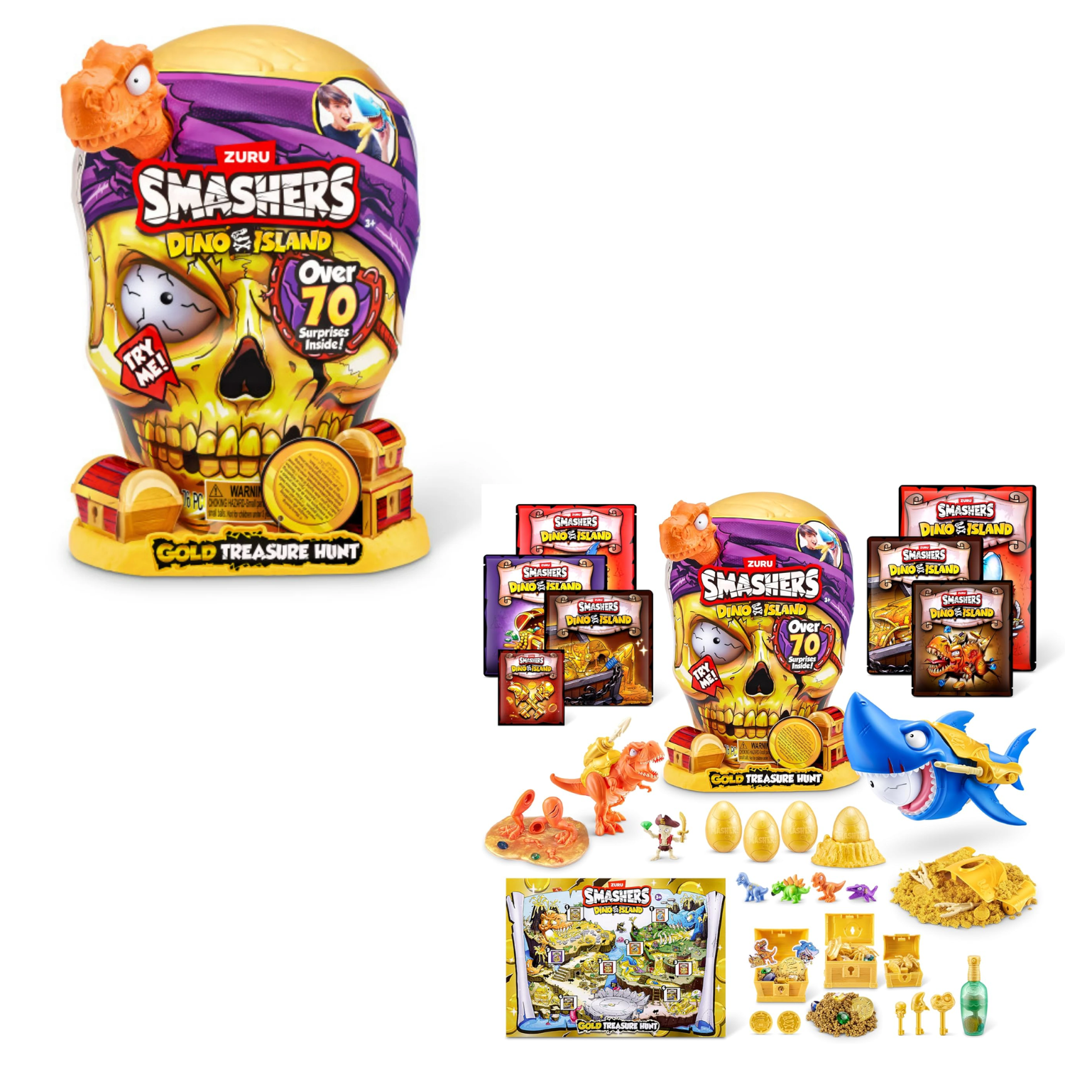 Smashers Dino Island Gold Treasure Hunt Playset with 70+ Surprises Ages 3-12