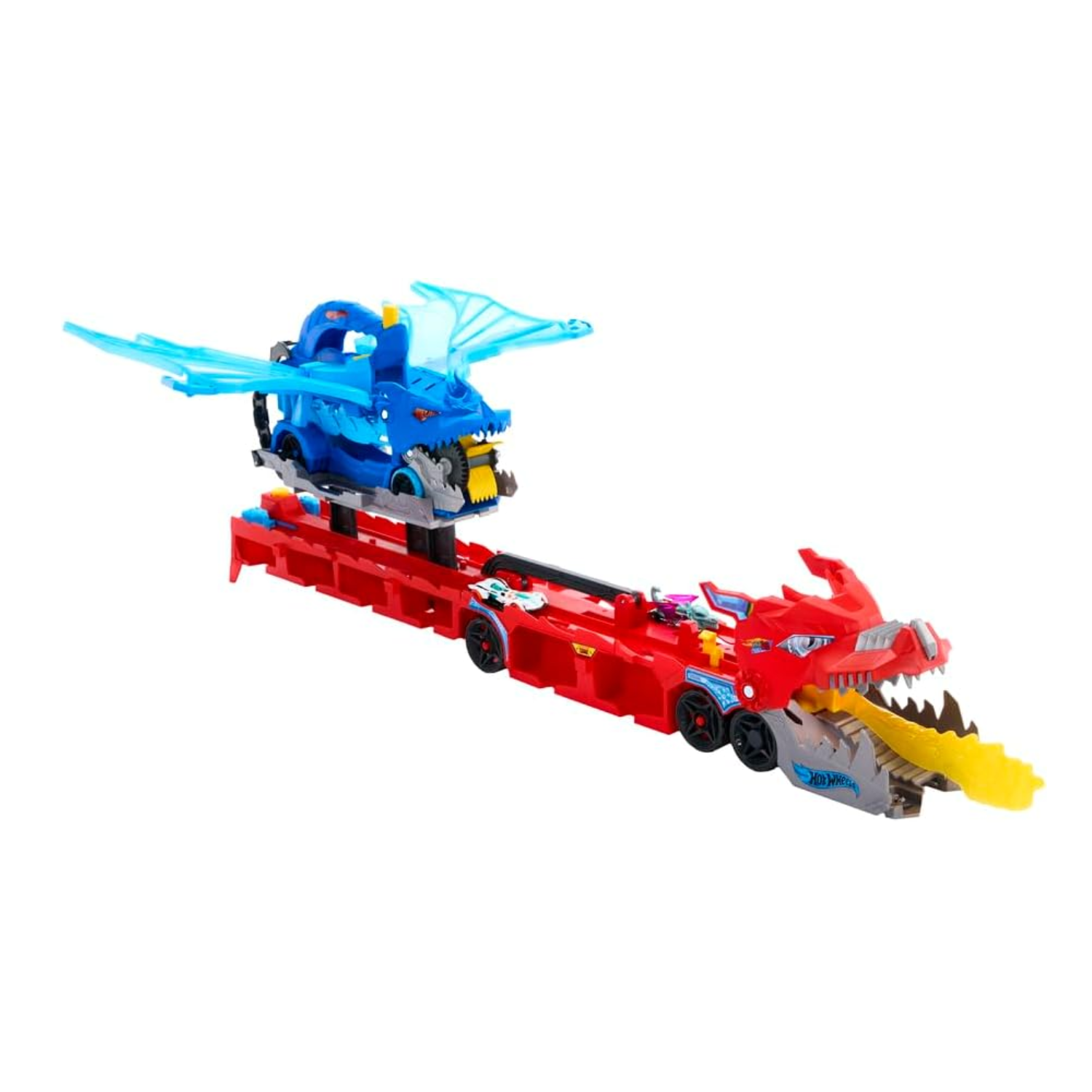 Hot Wheels City Toy Car Track Set, Ultimate Dual Dragon Transporter & 2 Die-Cast