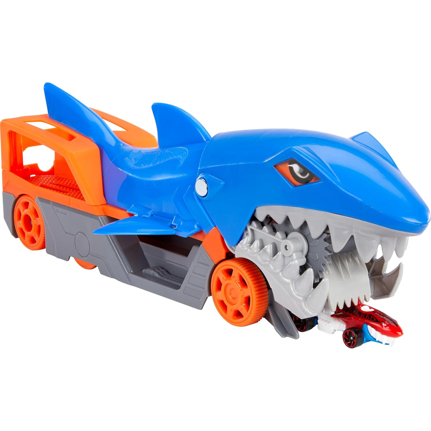 Hot Wheels Shark Chomp Transporter Car Storage Hauler with 1 Vehicle 4+