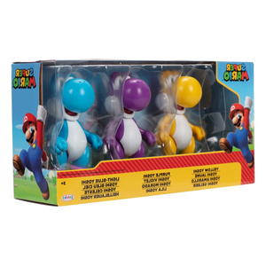 Nintendo Super Mario Yoshi 3-Pack 4-Inch Action Figure Yellow, Purple,Blue Set