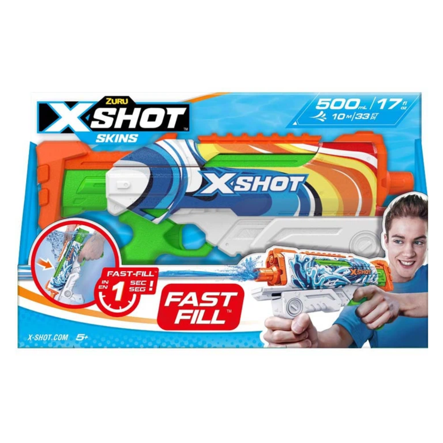 Zuru X-Shot Fast Fill Skins Water Gun Hyperload Rainbow Style 2 Blaster New Toy