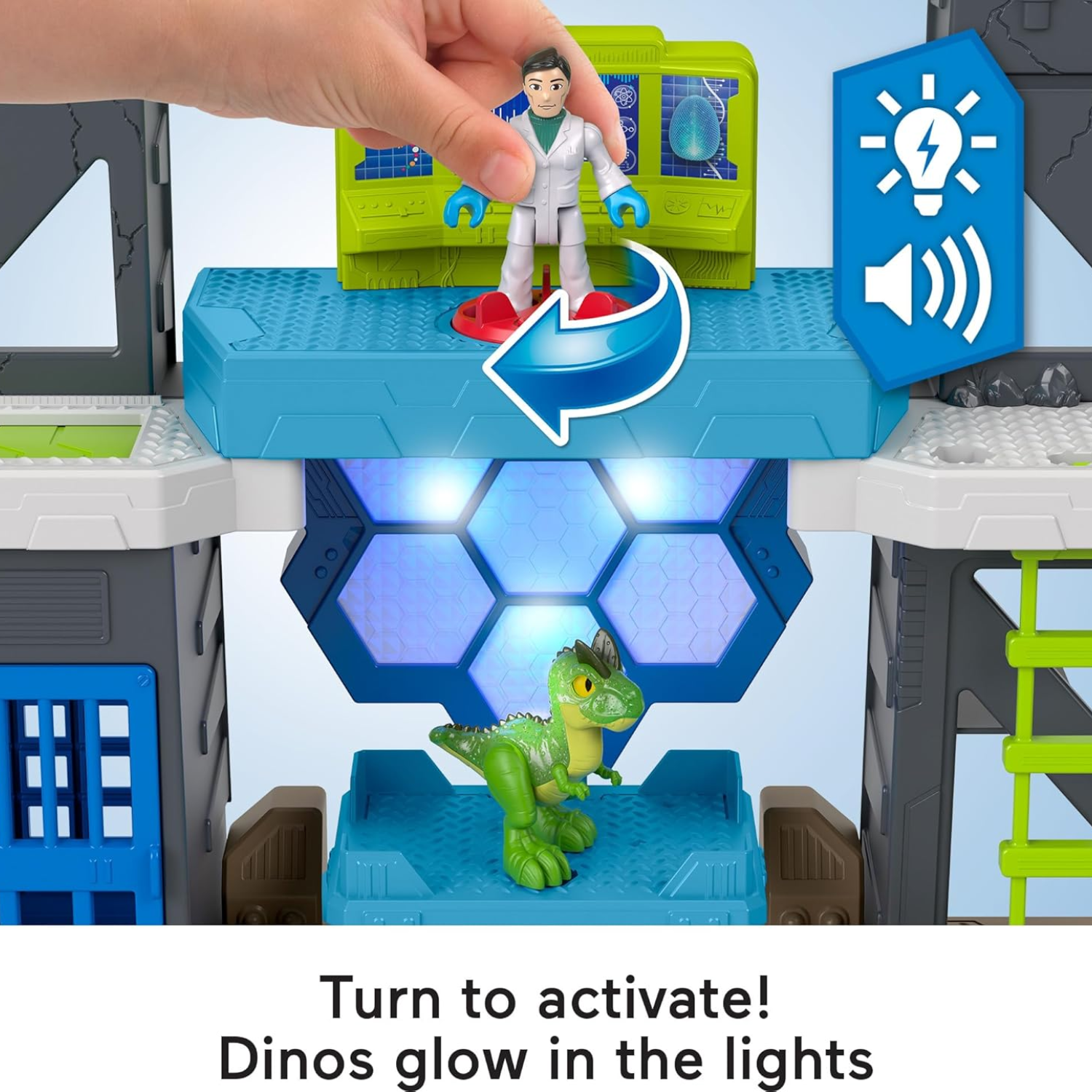 Imaginext Jurassic World Scan Glow Dino Lab Playset with Light Sounds Figures 3+