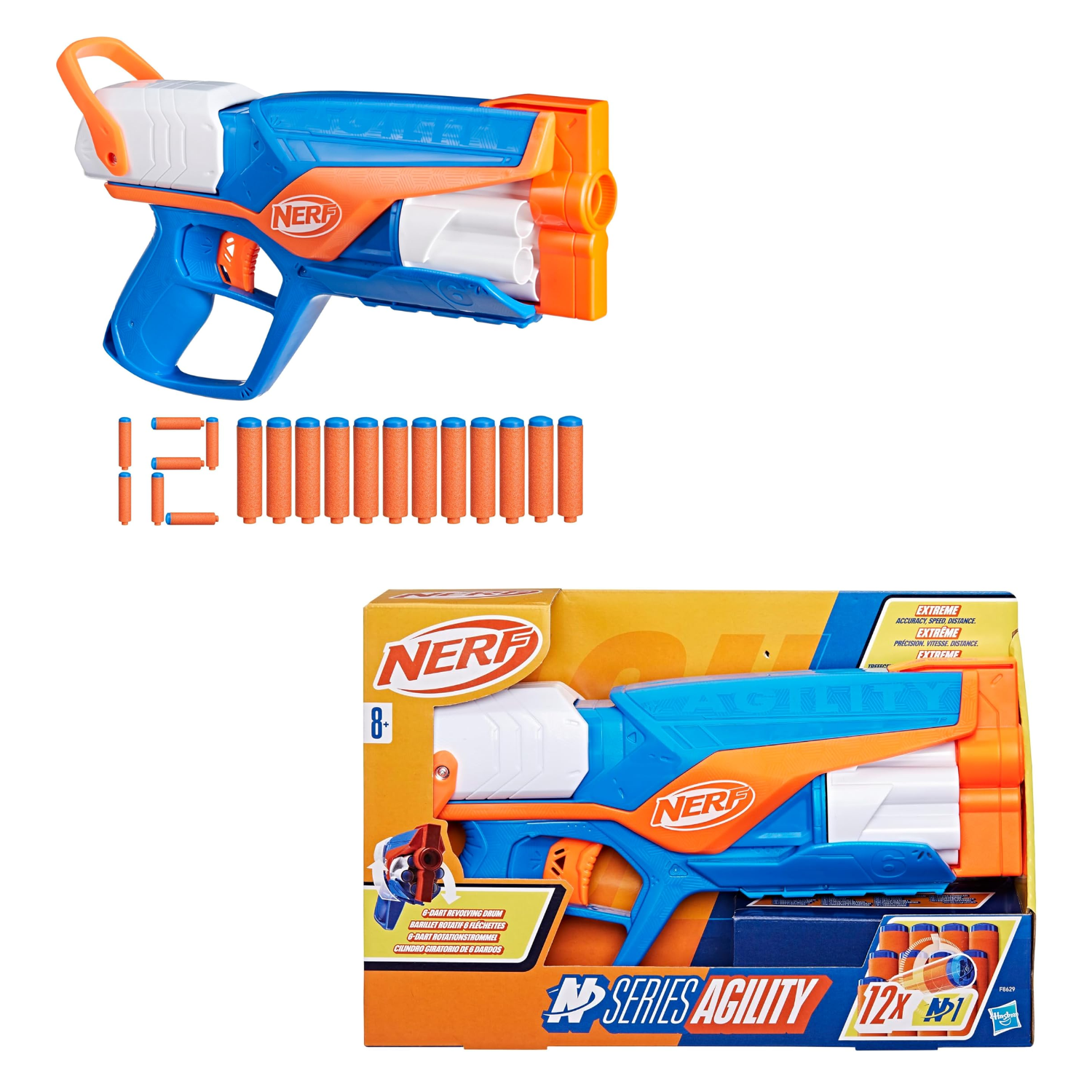 Nerf Agility Blaster N Series 6 Dart Drum with 12 Foam Darts Kids Toy Ages 8+