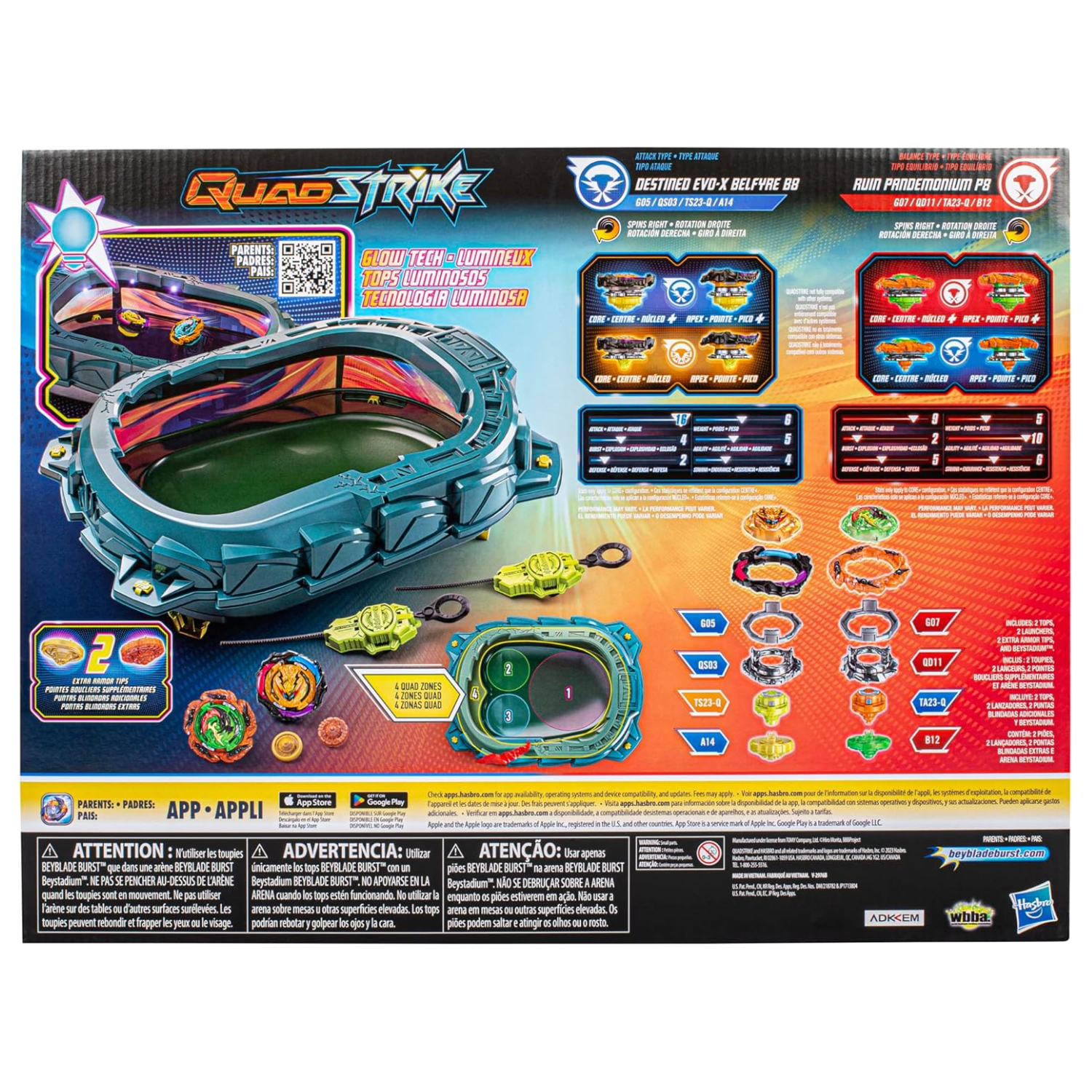 Beyblade Burst QuadStrike Light Ignite Battle Set Stadium with Tops Launchers 8+