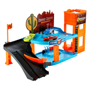 Pixar Cars Copper Canyon Glow Garage Playset 3 Luminous Racing Cars Ramp 4+
