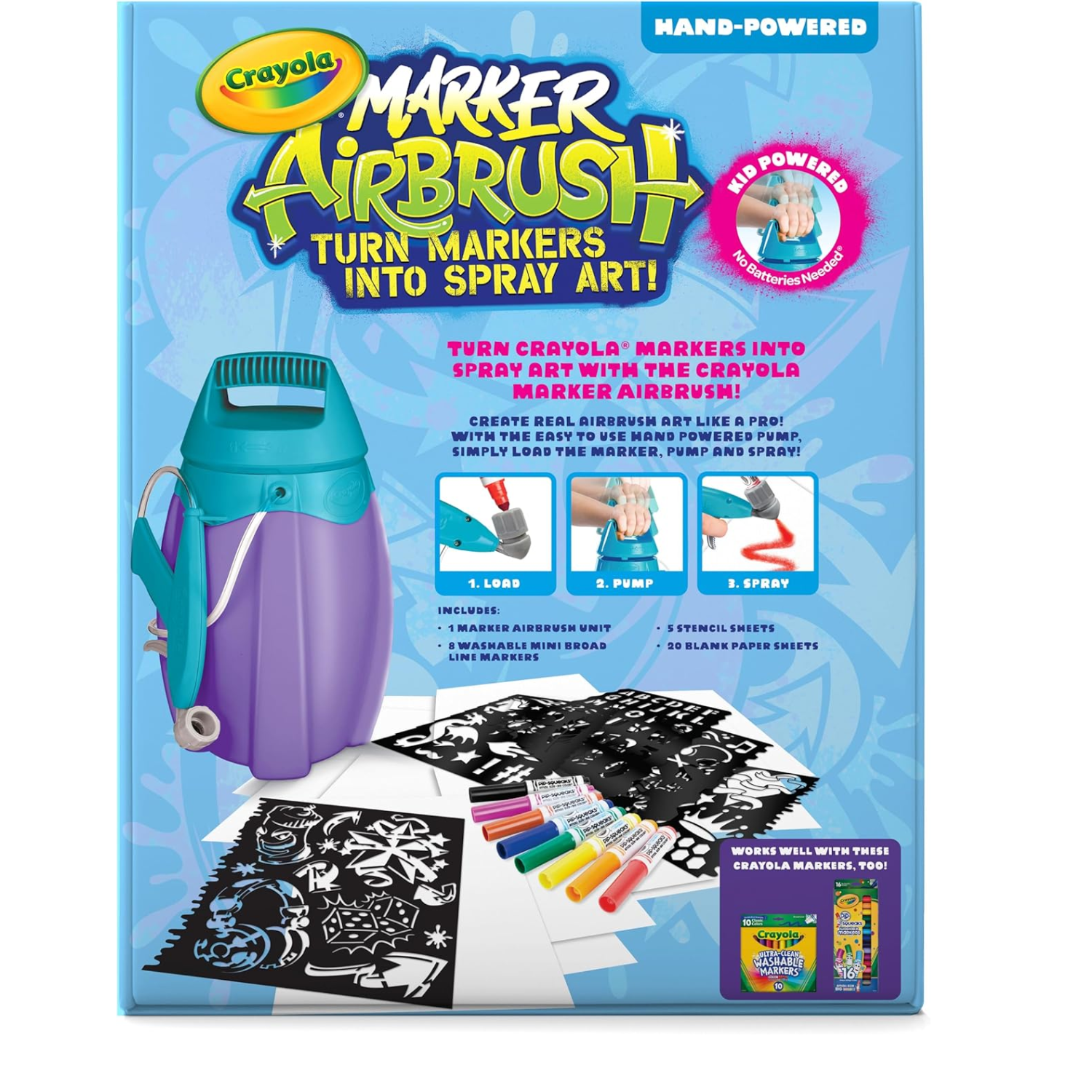 Crayola Marker Airbrush Kit Creative Art Set with Washable Markers Kids Toy Ages