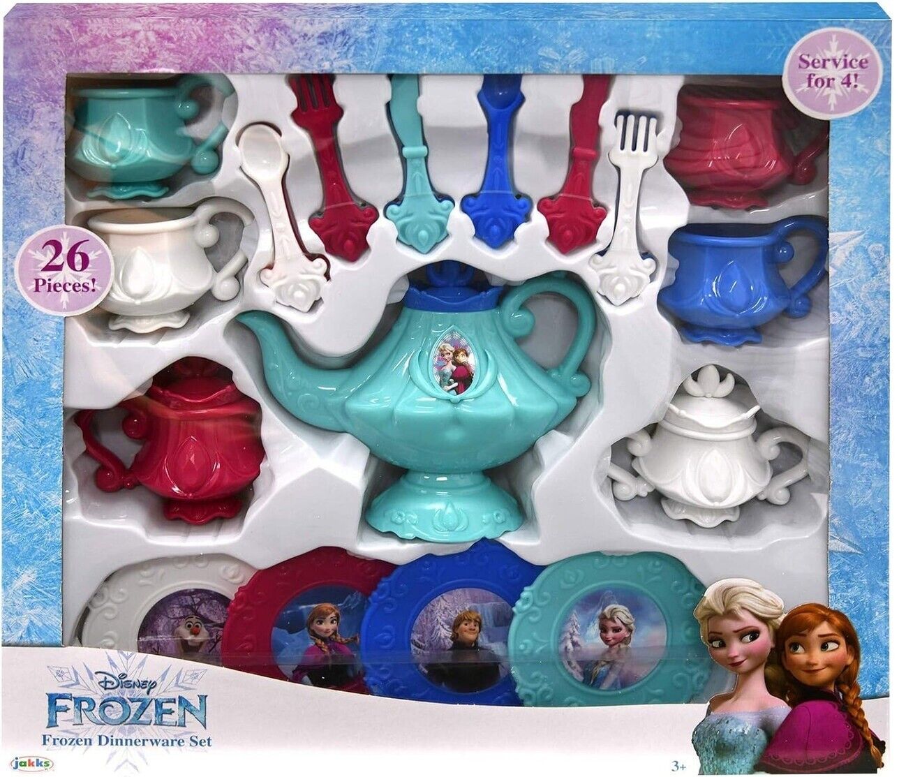 Disney Princess Frozen 26 Pieces Hot Cocoa Dinnerware Set Tea Cups Spoon Fork