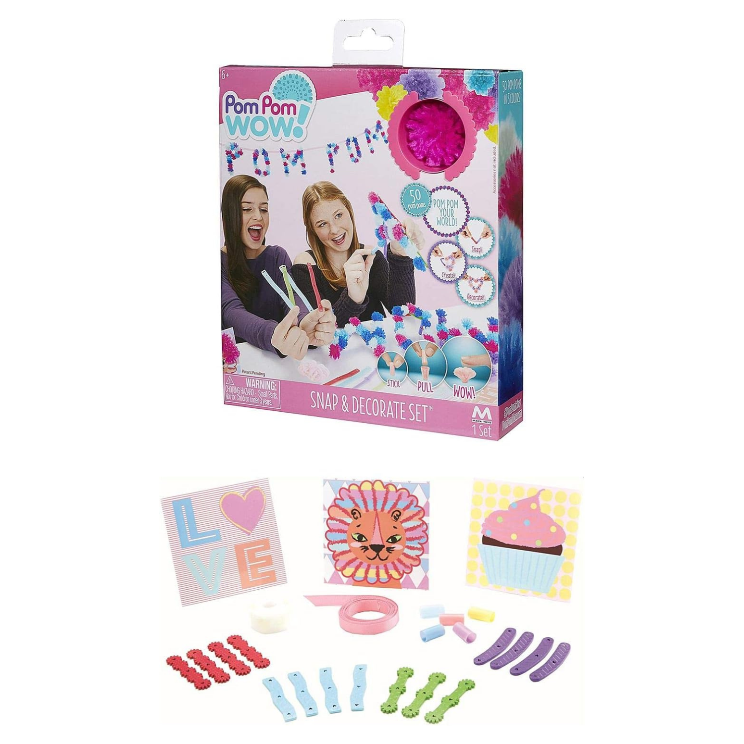 Pom Pom Wow! Snap & Decorate Set – 50 Pom Poms, Letters, Cards, Ribbon