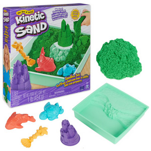 Kinetic Sand Sandbox Set Green Play Tray 1lb Moldable Sand Tools Creative Toy