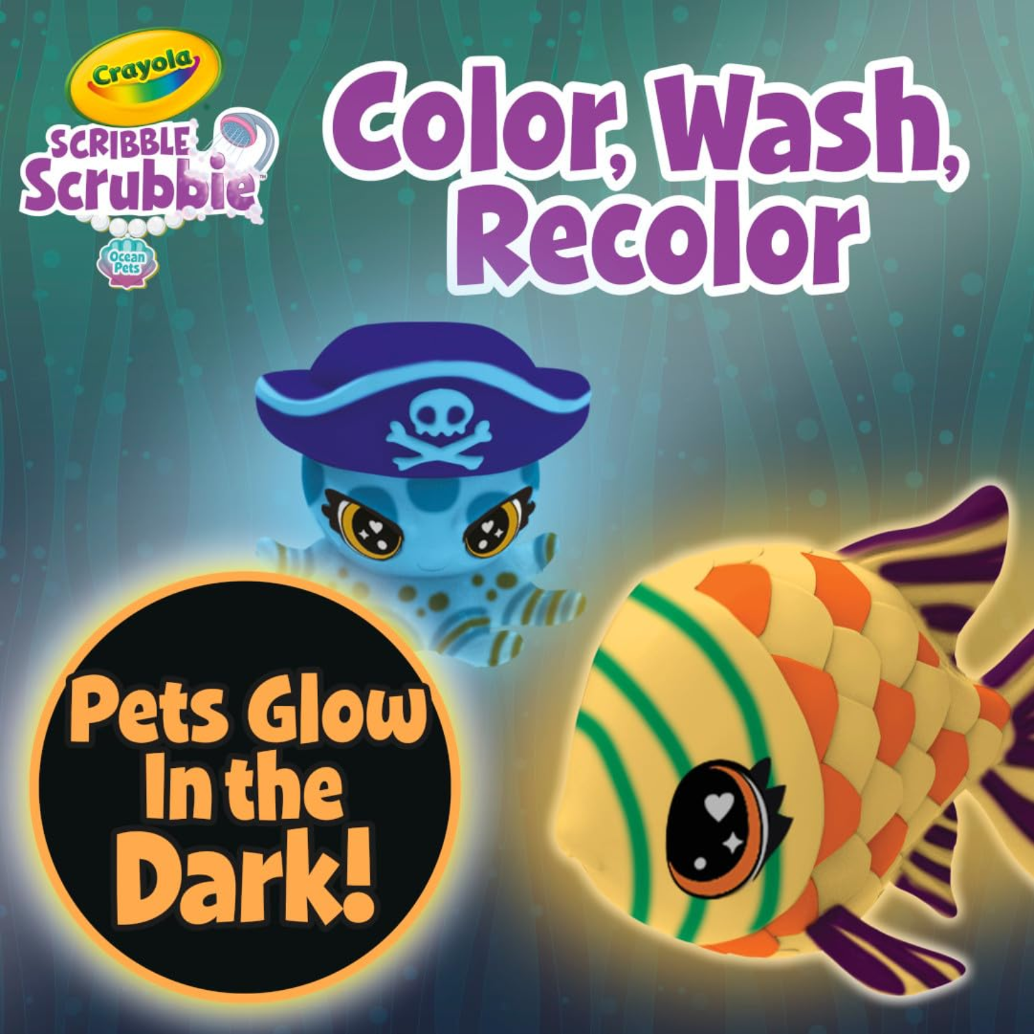 Crayola Scrubbie Glow Lagoon Ocean Pets Playset Washable Markers Ages 3+