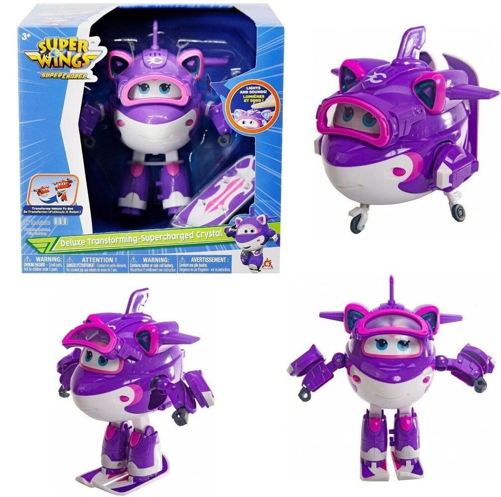 Super Wings Crystal 6 Inch Deluxe Transforming Super Charged Jett Airplane Toy