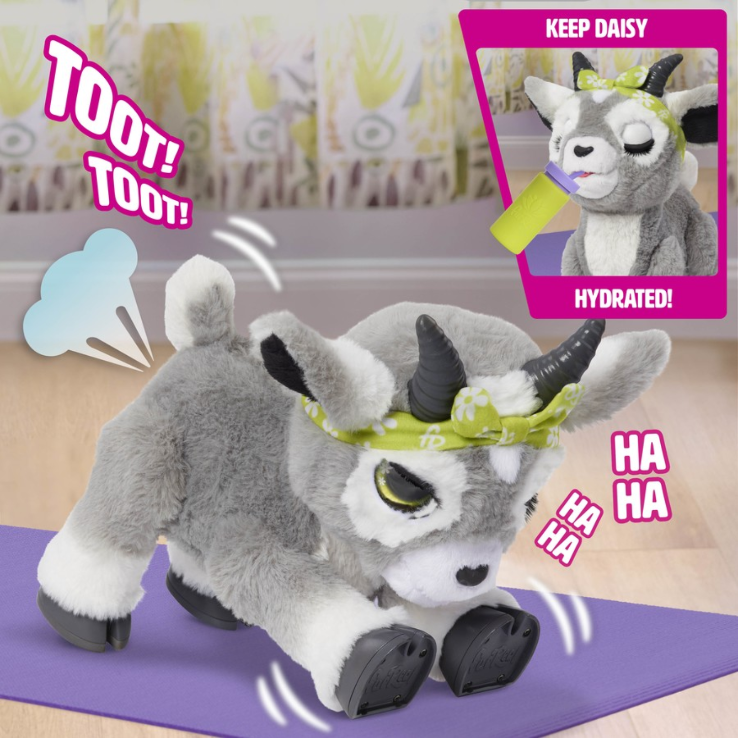 FurReal Daisy Yoga Goat Interactive Plush Toy 60+ Sounds Moves Fun 4+ Kids