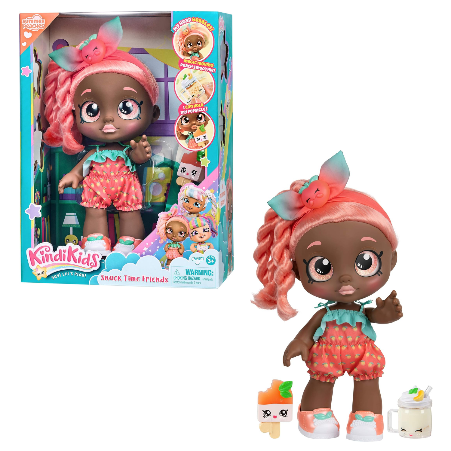 Kindi Kids Summer Peaches Interactive Doll Smoothie and Popsicle Toy for Kids