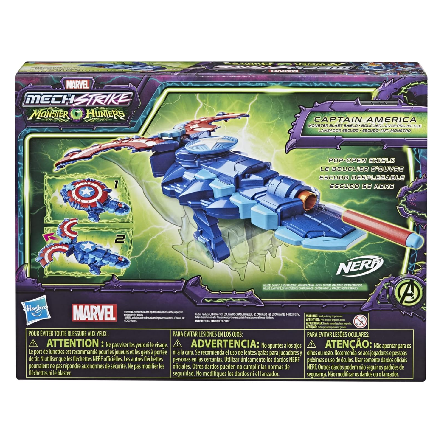 Marvel Captain America Monster Blast Shield with NERF Darts Roleplay Toy Kids 5+