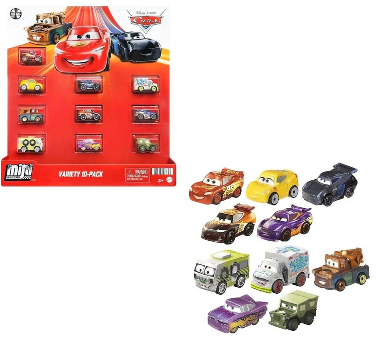 Disney Pixar Cars Die Cast Mini Racers 10 Pack Lightning Mcqueen Tow Mater Play