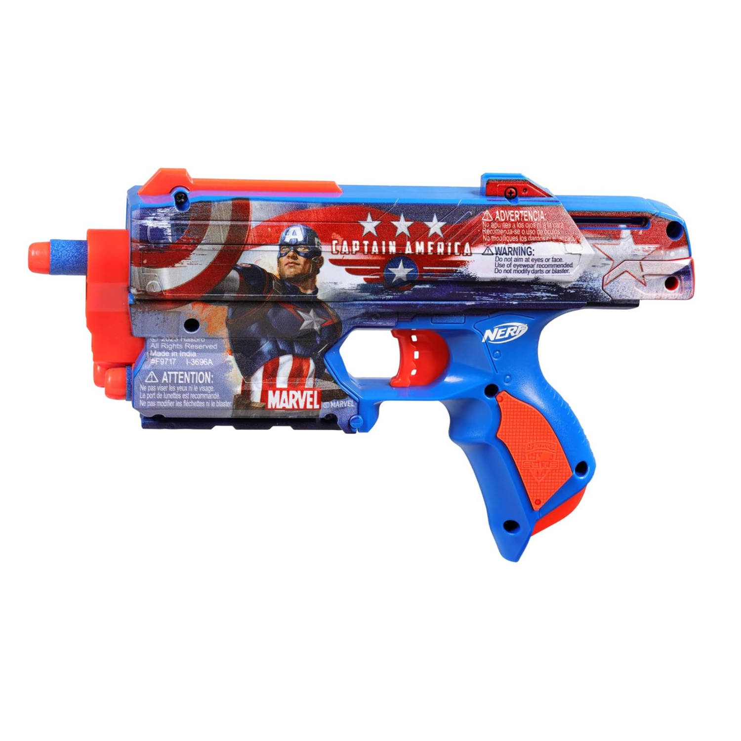 Nerf Marvel Captain America Dart Blaster 10 Elite Darts Holster Foam Toy Ages 8+