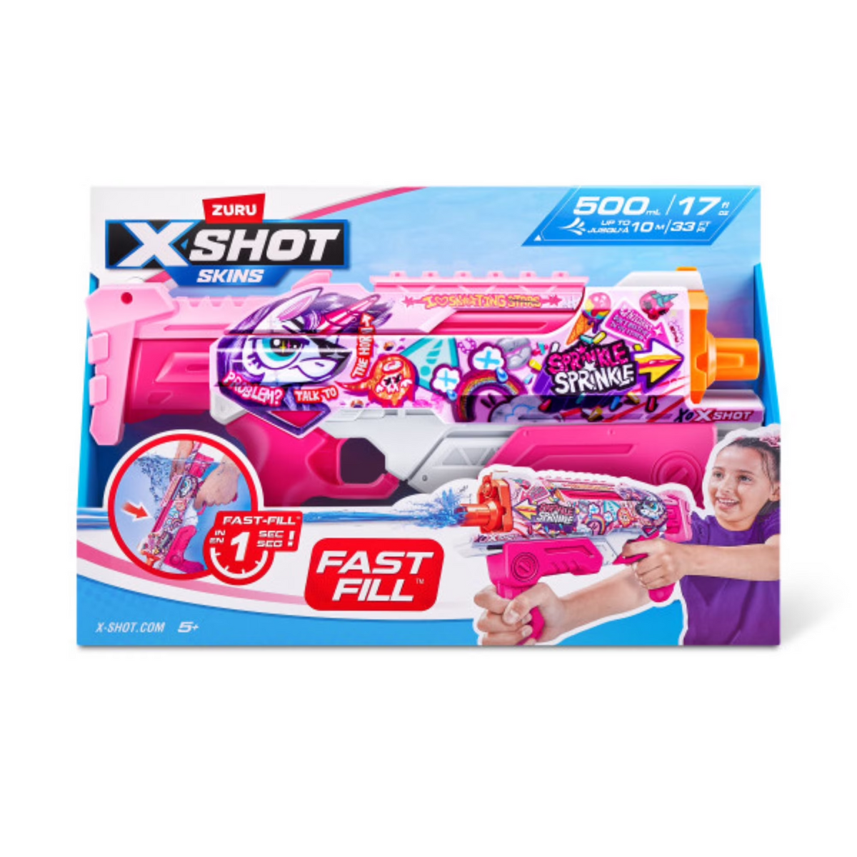 Zuru X-Shot Fast Fill Skins Water Gun Hyperload Sprinkle Unicorn Style 4 Blaster