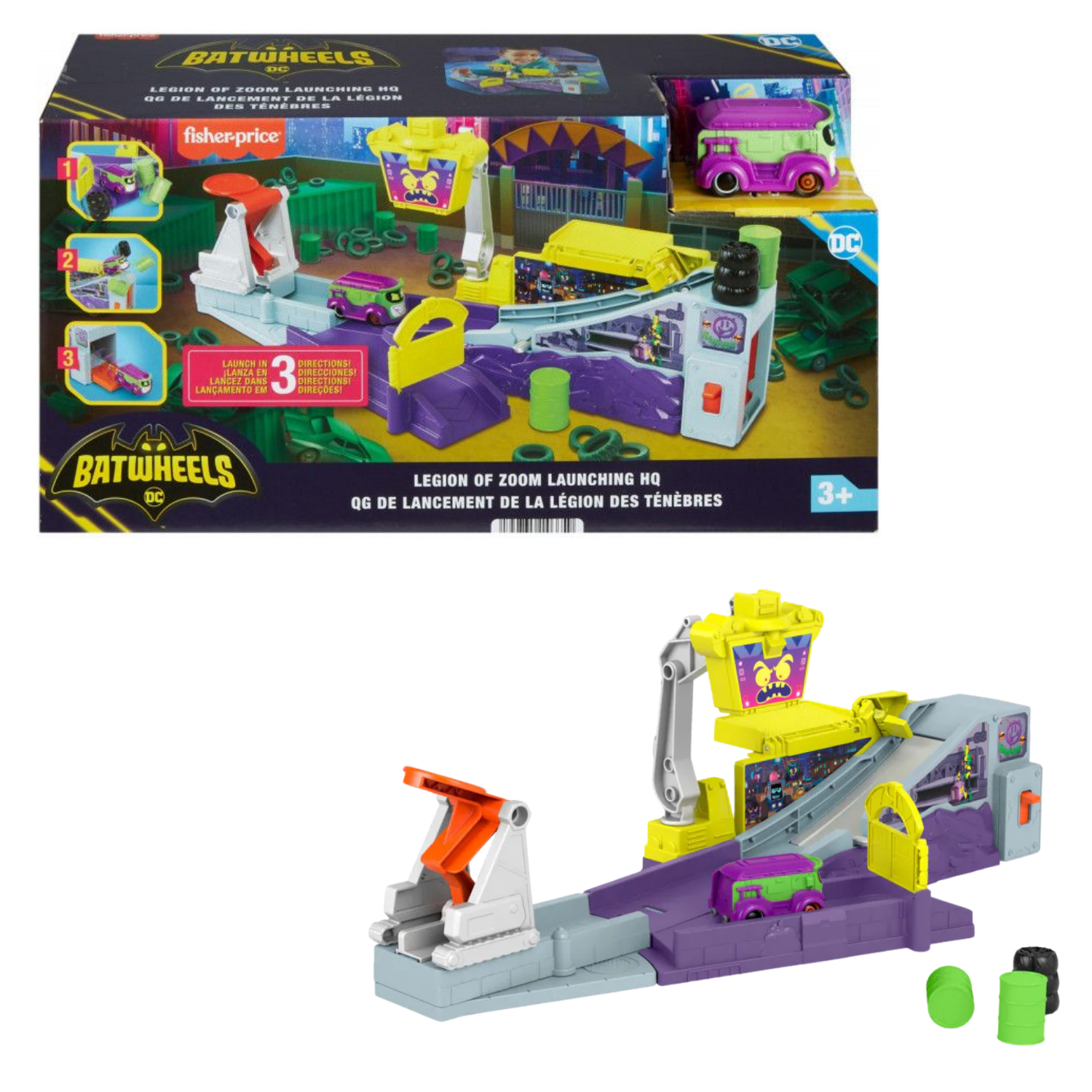 Fisher-Price Triple Launch Scrapyard Playset with Toy Car & Ramp Action 3+