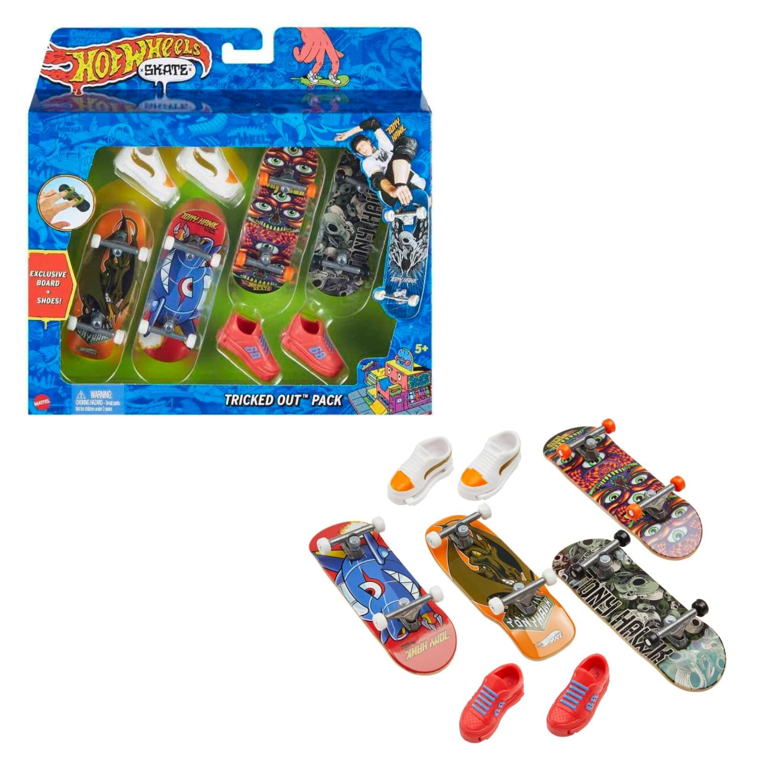Hot Wheels Skate Fingerboard Set 4 Boards With Skate Shoes Multipack Kids 5 Plus