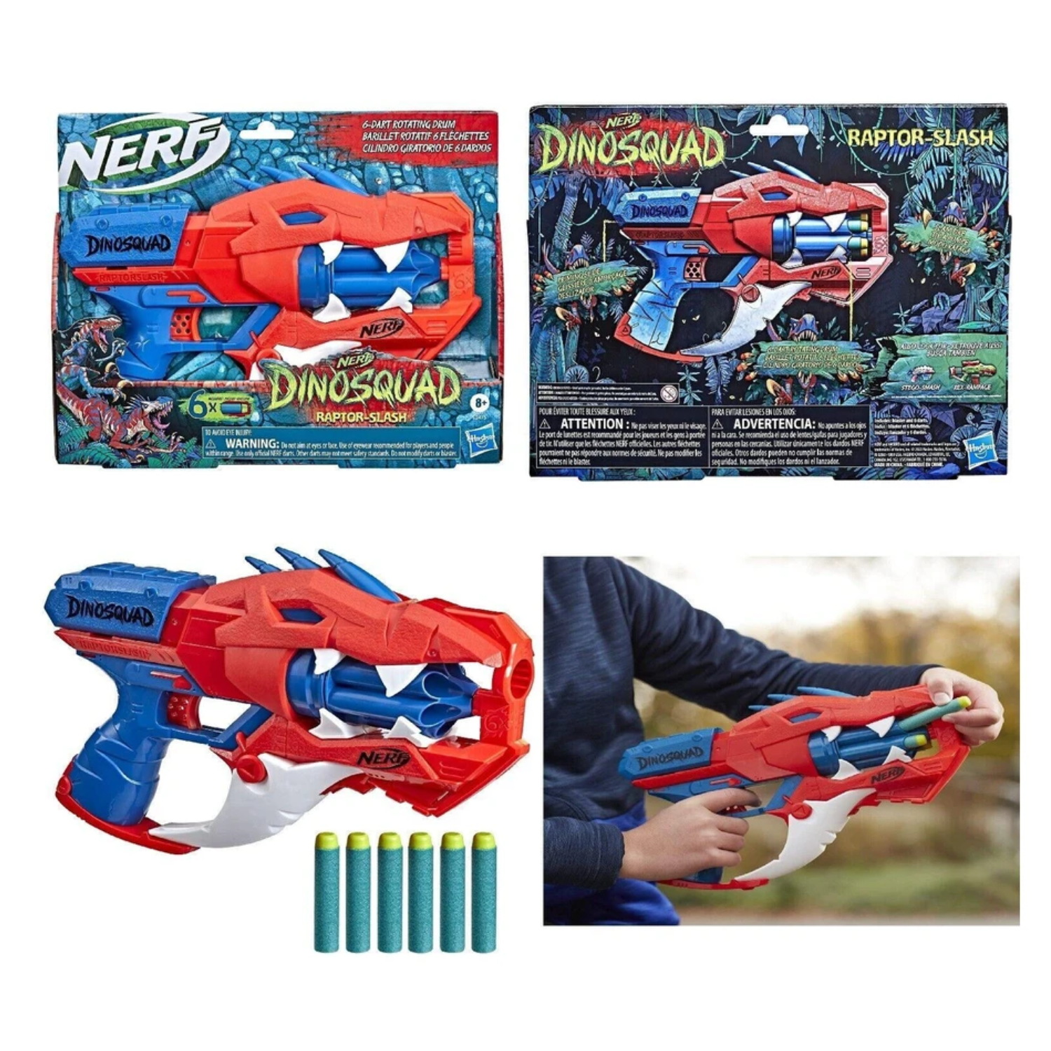 Nerf DinoSquad Raptor-Slash Dart Blaster 6-Dart Rotating Drum Slam Fire Gun Toy