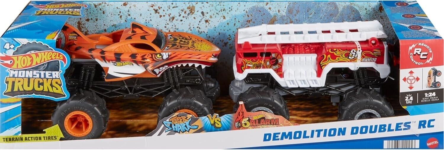 Hot Wheels Monster Trucks 1:24 Scale RC New Toy Trucks 5-Alarm & Tiger Shark