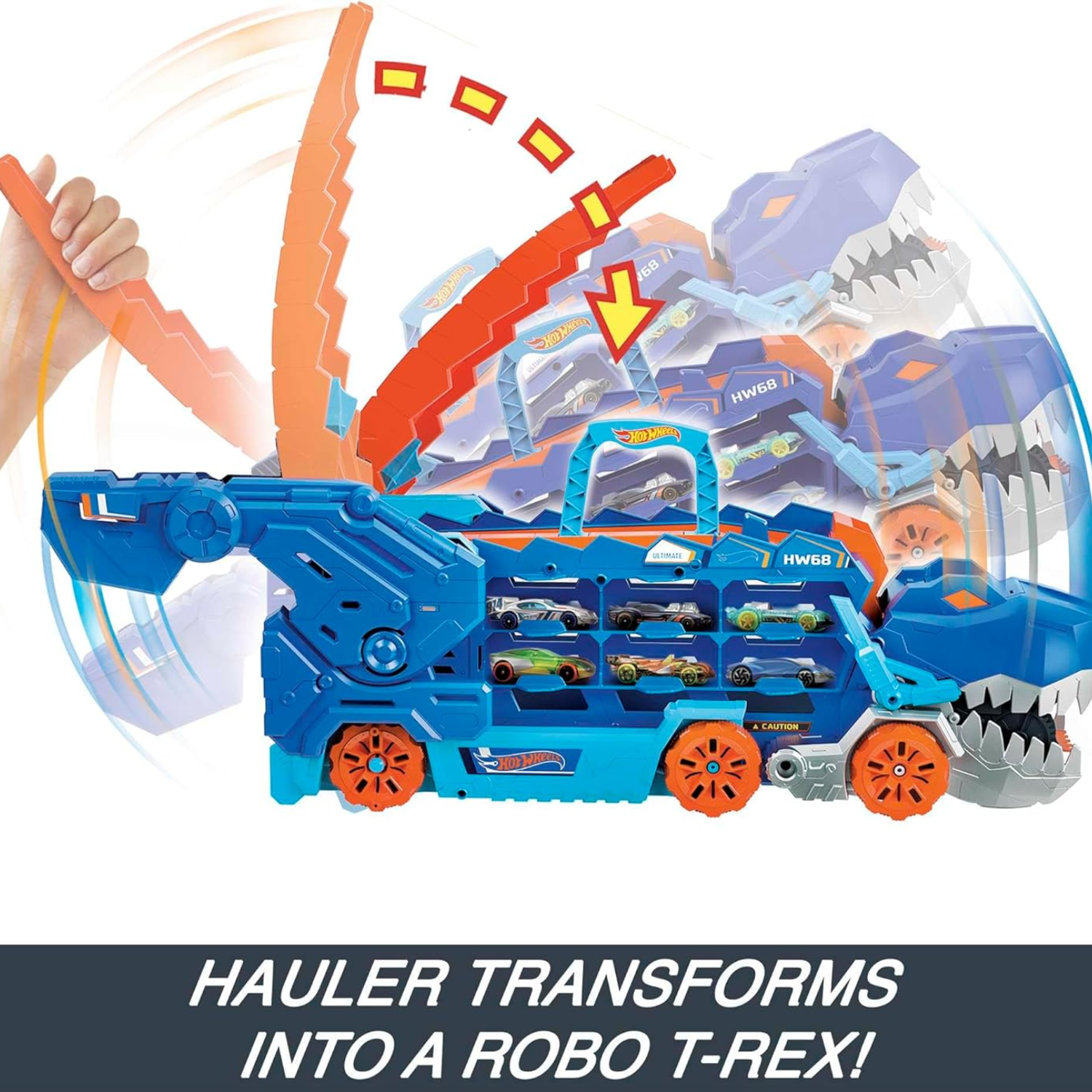 Hot Wheels City Ultimate T-Rex Transporter Car Track Set Hauler Stomping Dino 4+