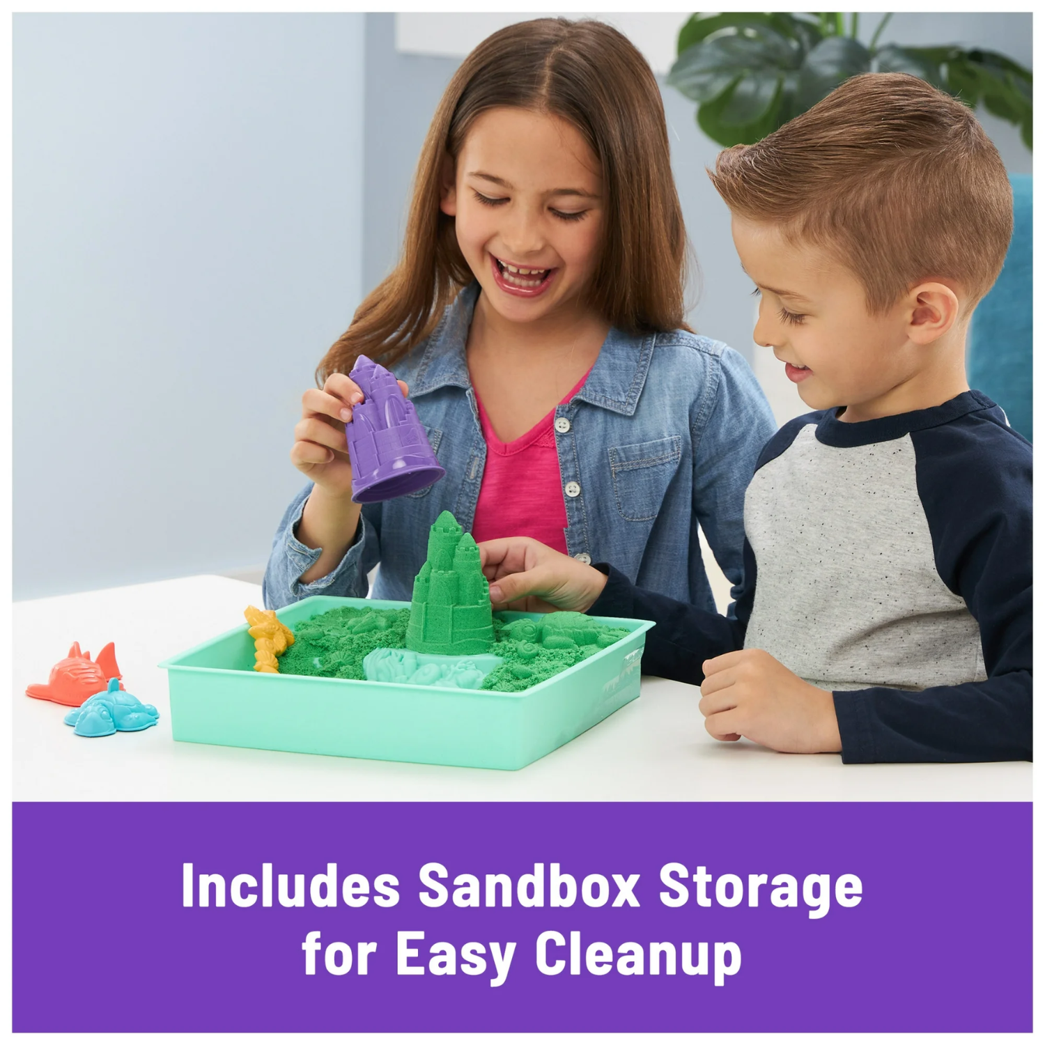 Kinetic Sand Sandbox Set Green Play Tray 1lb Moldable Sand Tools Creative Toy