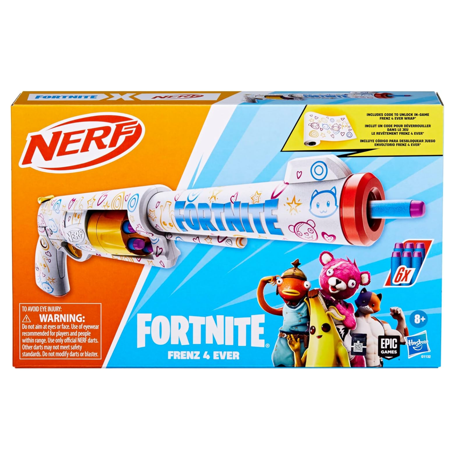 NERF Fortnite Frenz 4 Ever Blaster with 6 Elite Darts Drum Kids Toy Game Gift