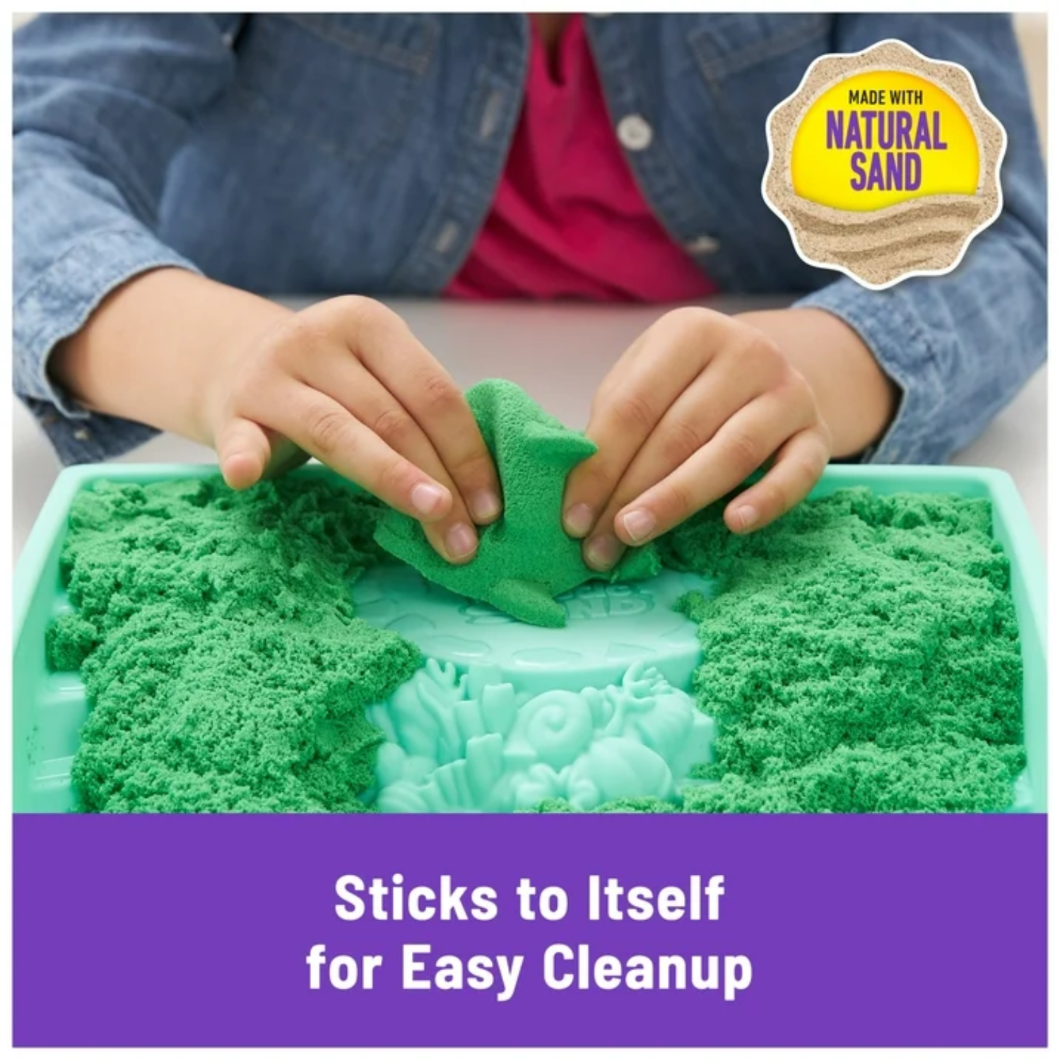 Kinetic Sand Sandbox Set Green Play Tray 1lb Moldable Sand Tools Creative Toy