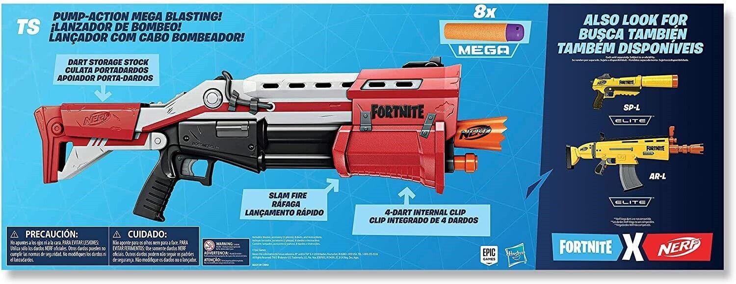 Fortnite TS-1- Nerf Mega Blaster Pump Action 8 Official Mega Darts Toy Gun Fire