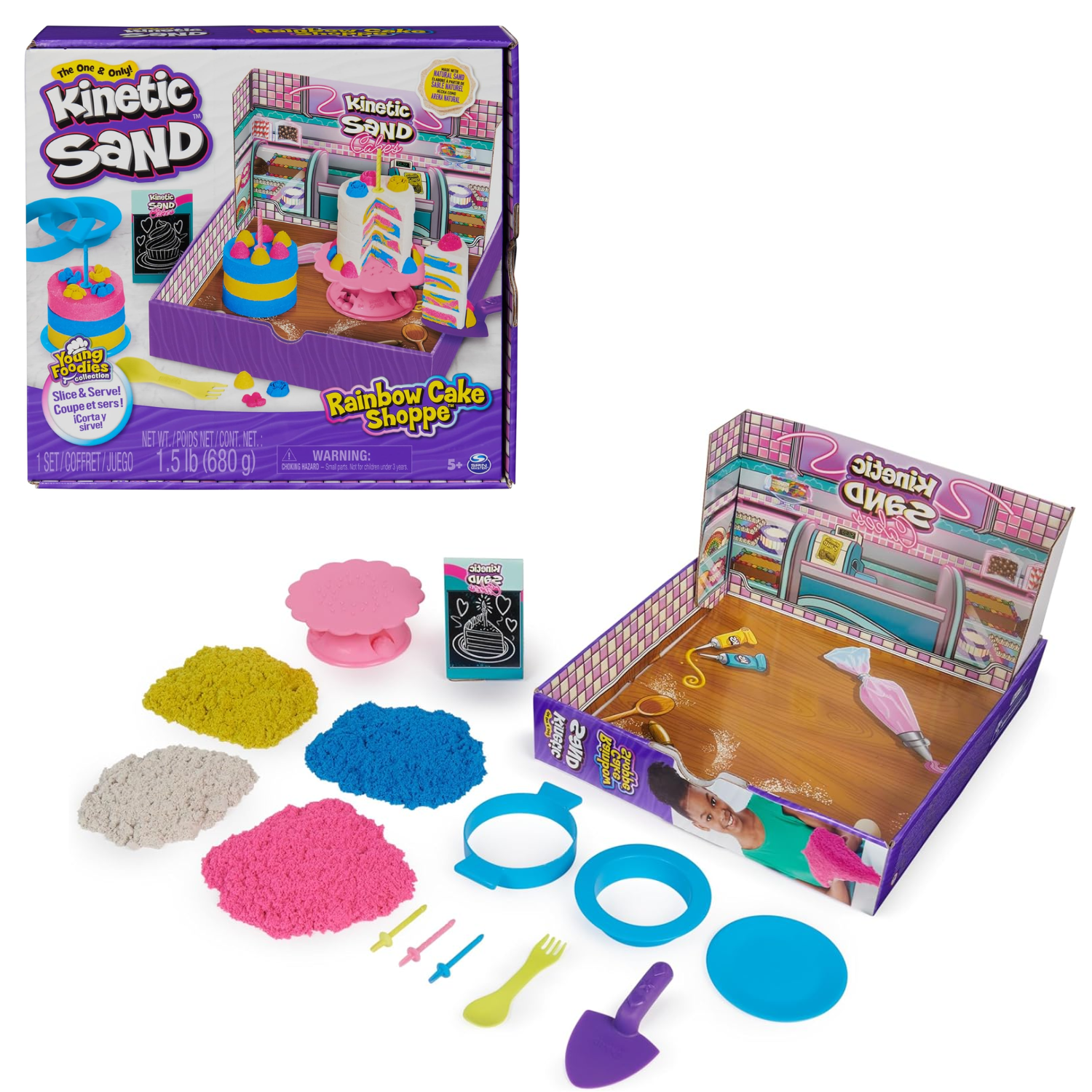 Kinetic Sand Rainbow Cake Shoppe Playset with Tools Sensory Toy for Kids Age 5+