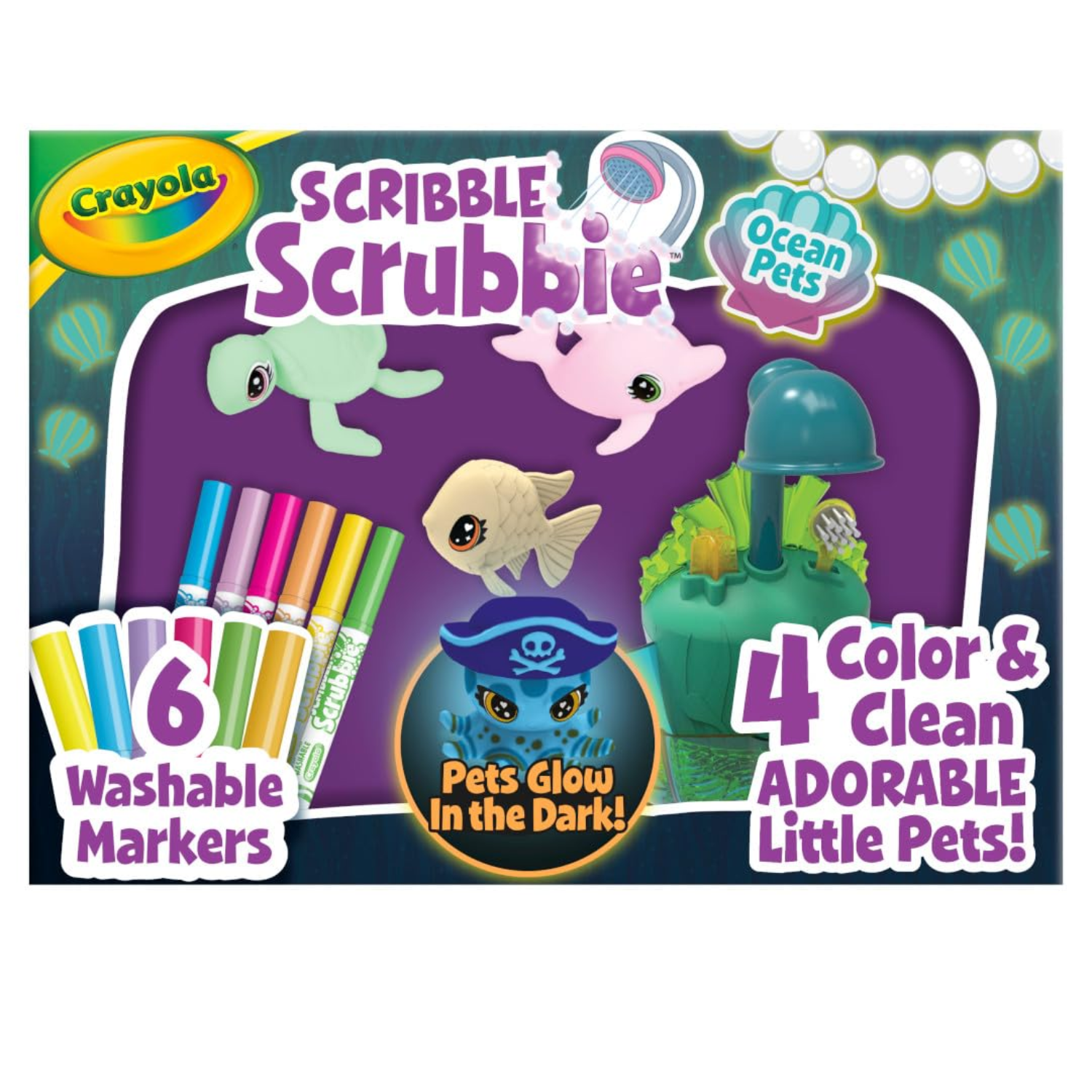 Crayola Scrubbie Glow Lagoon Ocean Pets Playset Washable Markers Ages 3+