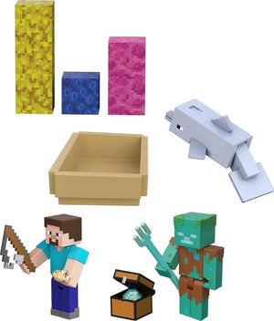 Minecraft Dolphins Adventure Treasure Pack Hunt Story Pack Ages 6+ Toy Figures