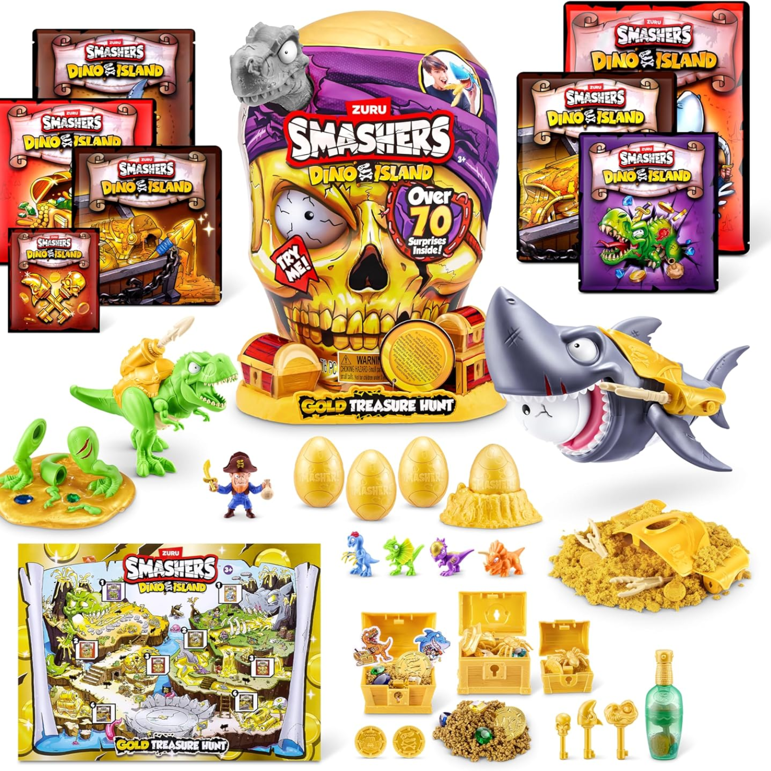 Smashers Dino Island Gold Treasure Hunt Playset with 70+ Surprises Ages 3-12